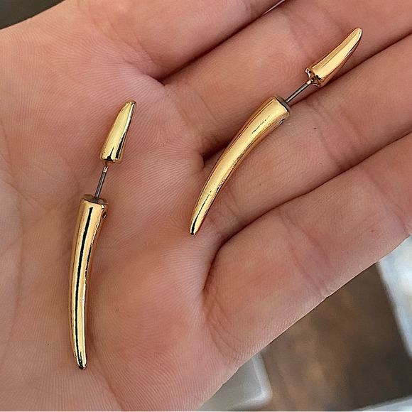 Gold Spiked Horn Earrings Thorn Punk Minimalist - Picture 8 of 11